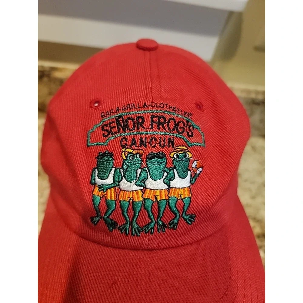 Señor Frogs Cancun Mexico Red Hat  Adjustable Strap Back One Size Vintage